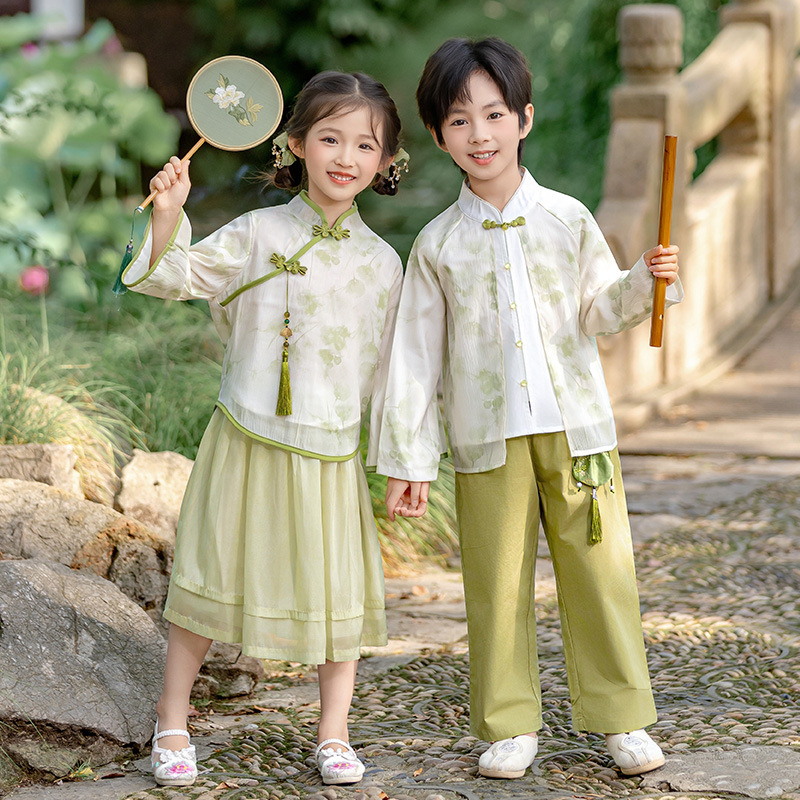 男女童幼儿园园服青出于蓝汉服新中式表演服姐弟装国风唐装两件套