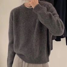 秋冬羊绒衫女圆领宽松加厚100纯羊毛针织衫慵懒风显瘦毛衣打底衫