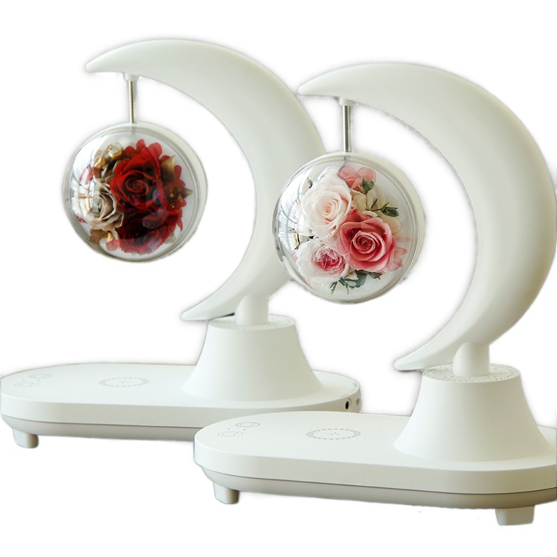 Día de San Valentín regalo creativo flor eterna Bluetooth altavoz lámpara de mesa teléfono móvil carga inalámbrica Regalo de Cumpleaños Rosa
