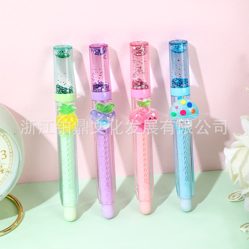 Cross-Border New Model Glitter Liquid Sand Eraser Cute Cartoon Fruit Pen-Shaped Push-Pull Eraser High-Value Student Stationery Cross-Border New Model Glitter Liquid Sand Eraser Cute Cartoon Fruit Pen-Shaped Push-Pull Eraser High-Value Student Stationery