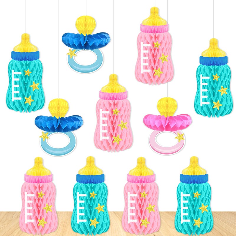 Gender reveal decoration honeycomb pendant for baby shower party decoration, baby bottle and pacifier honeycomb ball Gender reveal decoration honeycomb pendant for baby shower party decoration, baby bottle and pacifier honeycomb ball