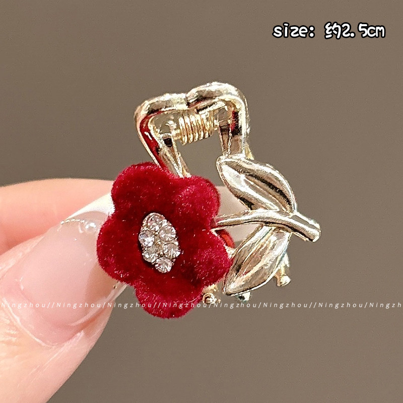 2#Red floral mini hair claw clip - approx. 2.5cm
