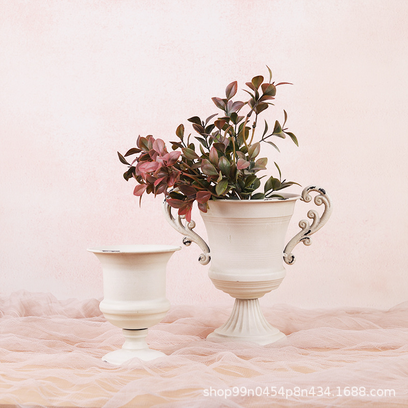 Vintage blanco vintage florero estilo europeo florero boda banquete Hotel decoración del hogar tienda de flores floral