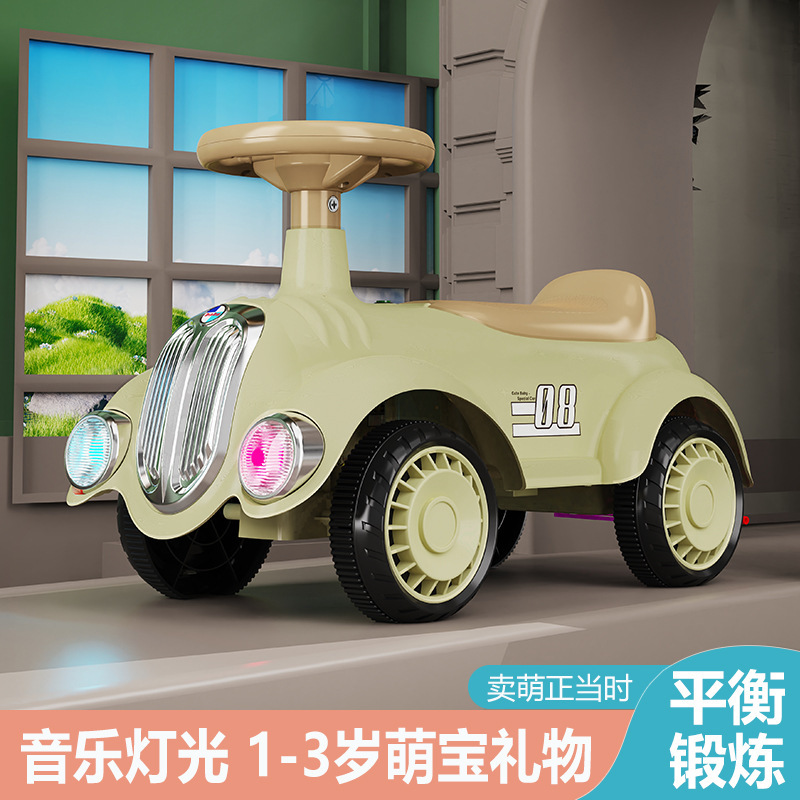 Children's four-wheel scooter 1-5 years old male and female baby walker retro classic car anti-rollover balance torsion car