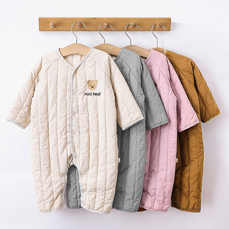 Baby Lightweight Quilted Jumpsuit Quilted Embroidered Bear Cotton Clothing Autumn and Winter Harem Men's and Women's Baby Warm Jumpsuit