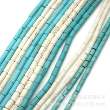 松石散珠圆柱体diy半成品材料黑线松石管子合成绿松石桶珠批发