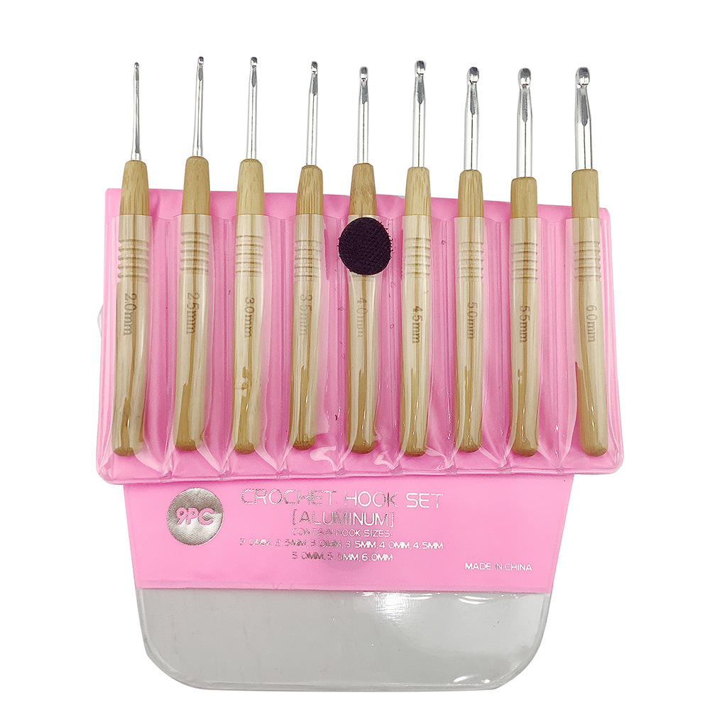 Herramienta de tejer suéter aguja nueva cilíndrica mango de bambú de aluminio crochet conjunto de 9 piezas 2. 0mm-6.0 mmvc embalaje