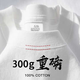 高品质新疆棉重磅300克纯白不透短袖t恤男宽松休闲打底衫上衣女夏