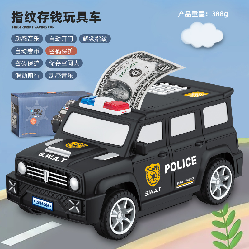 Los niños creativos de dibujos animados de huellas dactilares Ahorro de la máquina de almacenamiento de luz efecto de sonido ATM contraseña caja automática de dinero rollo Moneda de juguete