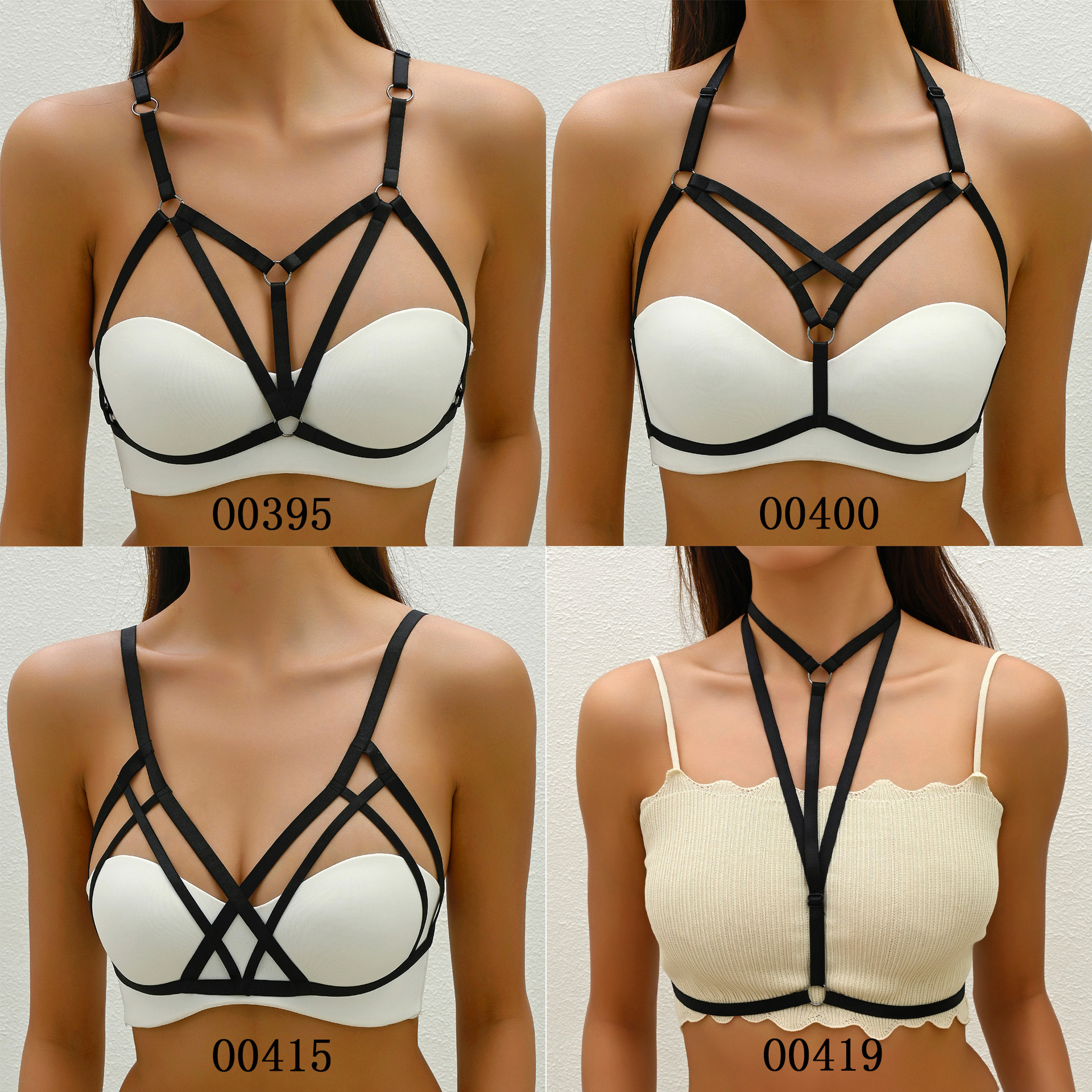 Zhiru Clothing: Best-selling European and American nightclub apparel, sexy hollow-out temptation four-piece set, erotic top