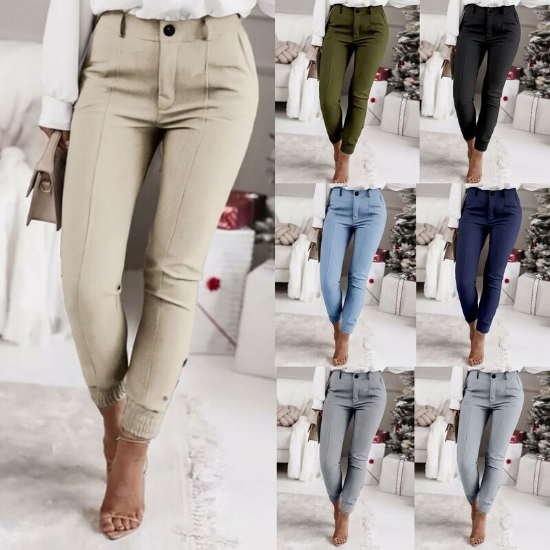 2026 Spring and Autumn New Mid-Waist Slimming Tapered Work Pants Casual Women's Elastic Cropped Pants Cross-Border Wholesale 2026 Spring and Autumn New Mid-Waist Slimming Tapered Work Pants Casual Women's Elastic Cropped Pants Cross-Border Wholesale
