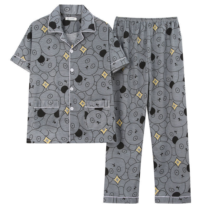 Pajamas Men's Summer Pure Cotton Short-sleeved Trousers Men's Thin Summer Casual Large Size Half-sleeved Home Suit