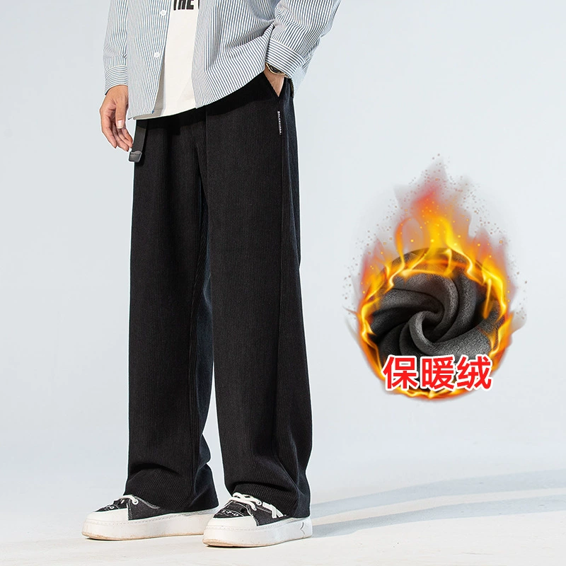 Утепленные повседневные брюки на флисовой подкладке, мужские широкие брюки с драпировкой на осень и зиму, свободные спортивные брюки прямого кроя, спортивные штаны для зимы