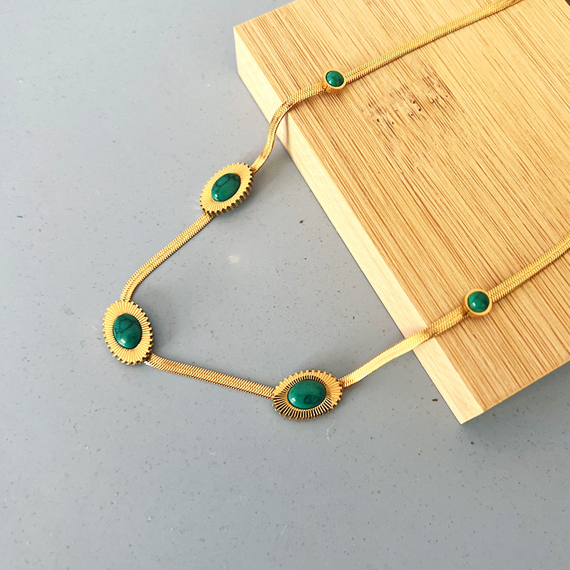 Fashion Square Oval Titanium Steel Plating Inlay Turquoise Zircon Necklace 1 Piece