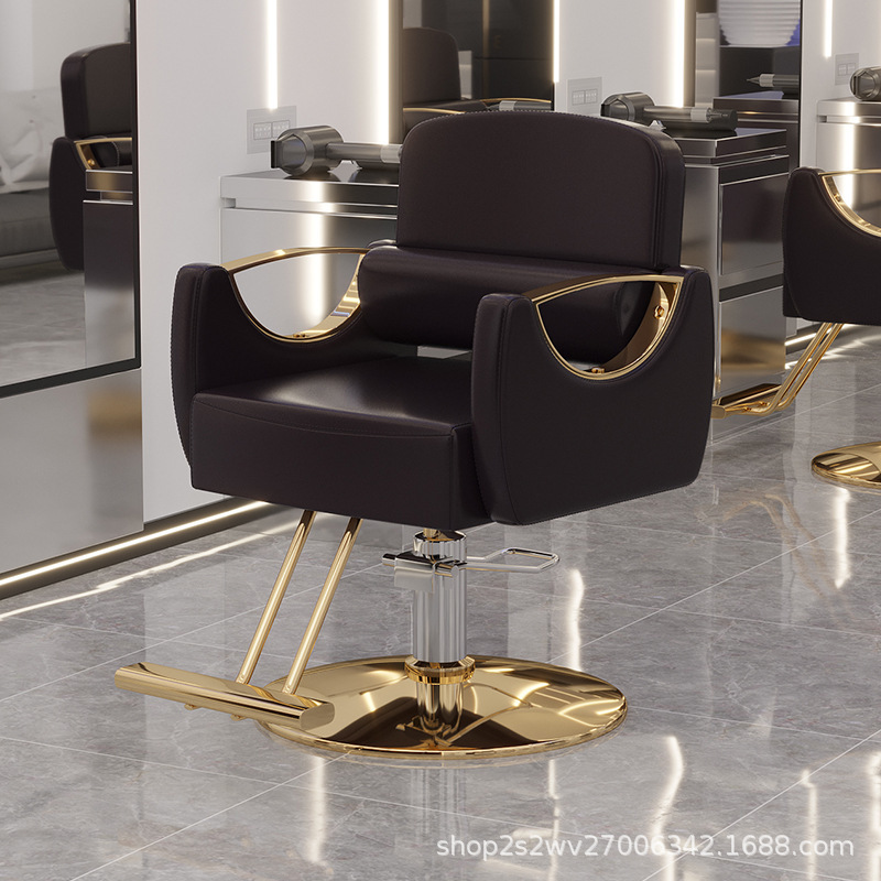 La misma silla de corte de pelo de la peluquería, el reposabrazos de acero inoxidable, la silla de permanente se puede levantar y bajar, la silla de peluquería, el pedal de acero inoxidable cruza la frontera. image 8