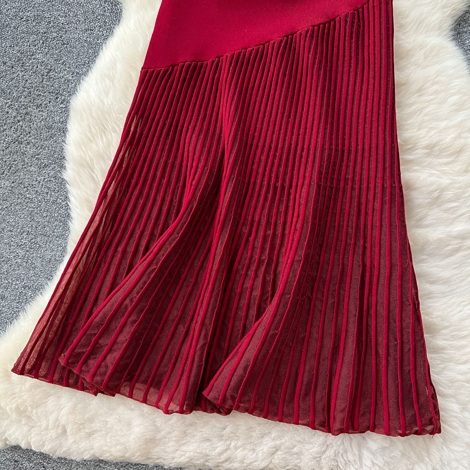 Women's Elegant Patchwork Mesh Dress Slimming French Style Long_voghion.com