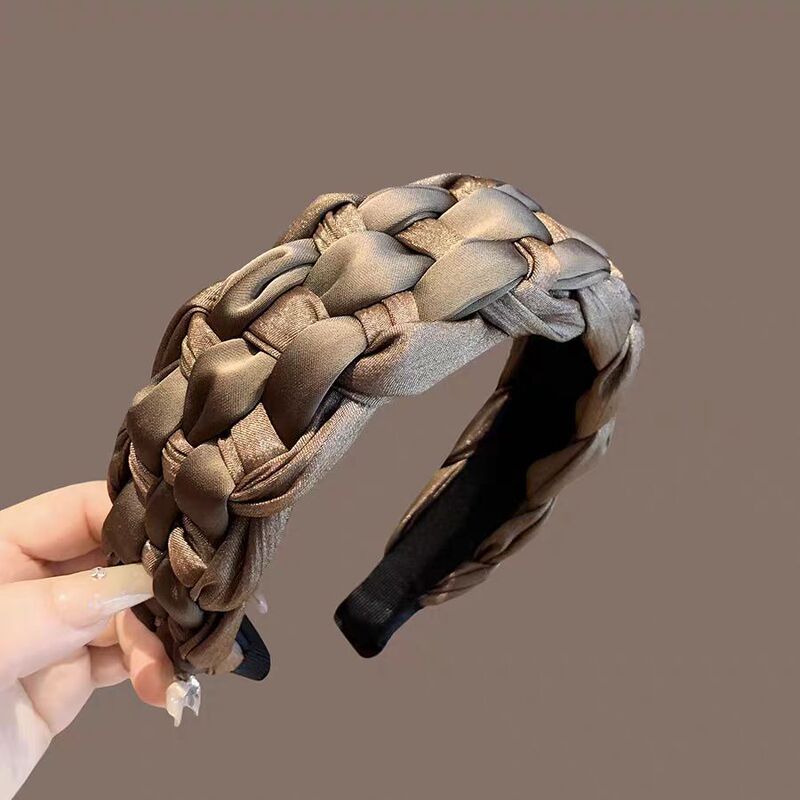 Advanced sense of milk brown fabric woven braided head hoop 2025 new heightened stove top hairband hairpin Joker Advanced sense of milk brown fabric woven braided head hoop 2025 new heightened stove top hairband hairpin Joker