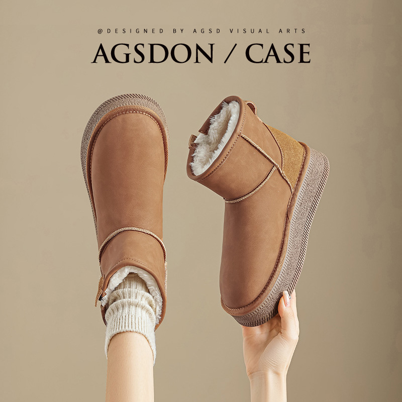 Botas de nieve de Augu Lion para mujeres 2025, nuevos zapatos de algodón al aire libre de invierno con suela gruesa con un pie en botas de lana.