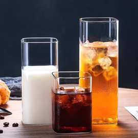 北欧创意方形玻璃杯 水杯早餐牛奶杯奶昔杯饮料果汁杯酵素杯可爱