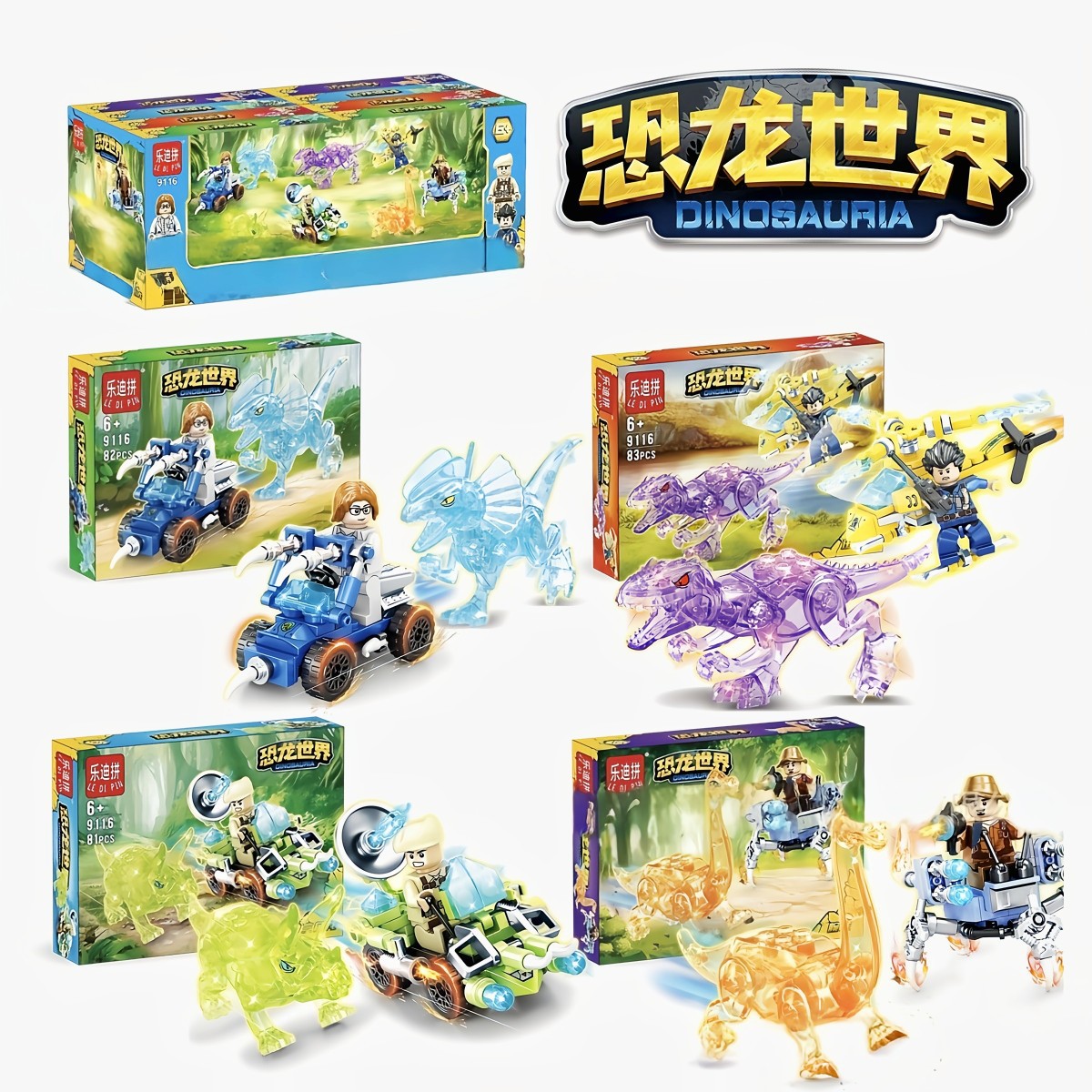 Ledi 9116 Crystal Dinosaur World Building Blocks Velociraptor Triceratops Educational Boys Toy Gift