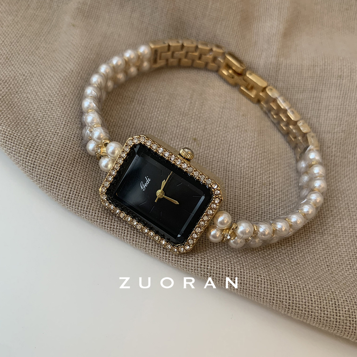 Zuoran Silver Black Square Pearl Bracelet Style Diamond Light Luxury Exquisite Fashion Quartz Watch 21 Live Wholesale