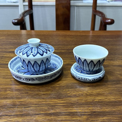 景徳鎮の手作りの柴窯の元の青い花の芭蕉の葉は碗のお茶の碗の家庭の壺をかぶせて二才を被って碗の工夫のお茶のコップをかぶせます。