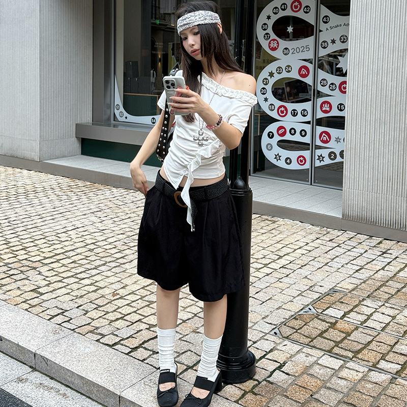 Mmfish Fashionable Street Loose Linen Casual Woven Belt Bermuda Pants 25K337 (with Belt)