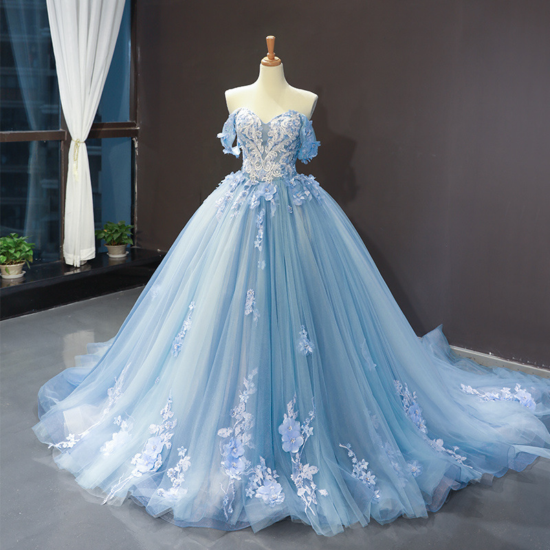 Travel Photography Colorful Gauze 2026 Summer New Style Bridal Solo Performance Puffy Dress Off-Shoulder Trailing Gown Wedding Dinner Princess Dress