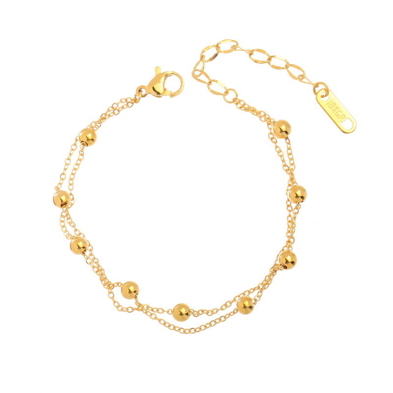 Pulsera de cuentas simple de doble capa que no se desvanece, oro nuevo diseño de nicho ins, niña, novia, joyería de mano femenina