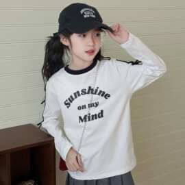 女童长袖纯棉T恤圆领洋气2026新款中大童上衣春装甜美网红上衣T春