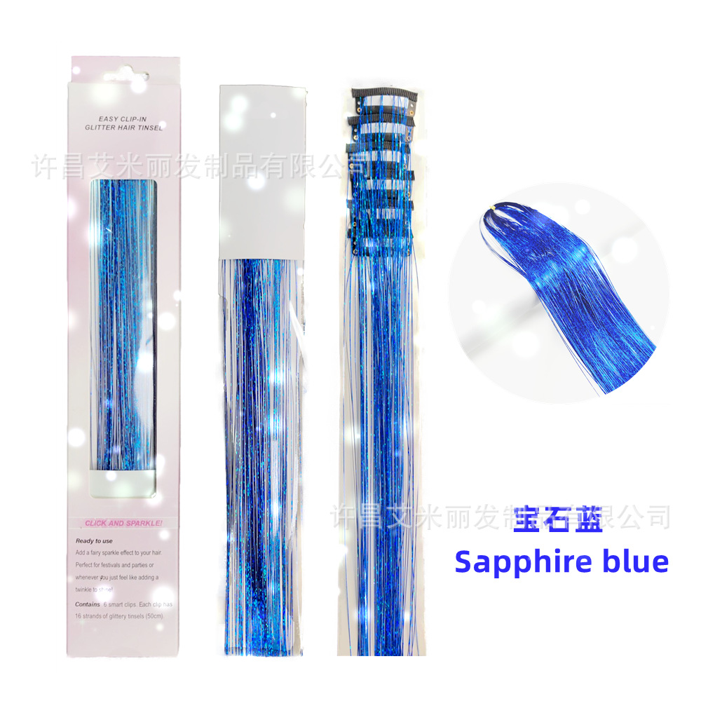 6 piezas de pelo de oropel láser de oro brillante colorido oro y plata caja de regalo BB clip sola tarjeta peluca pieza