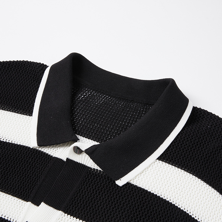 Cardigan a maniche corte con righe a contrasto da uomo – Maglione casual con revers aperto sul davanti_voghion.com