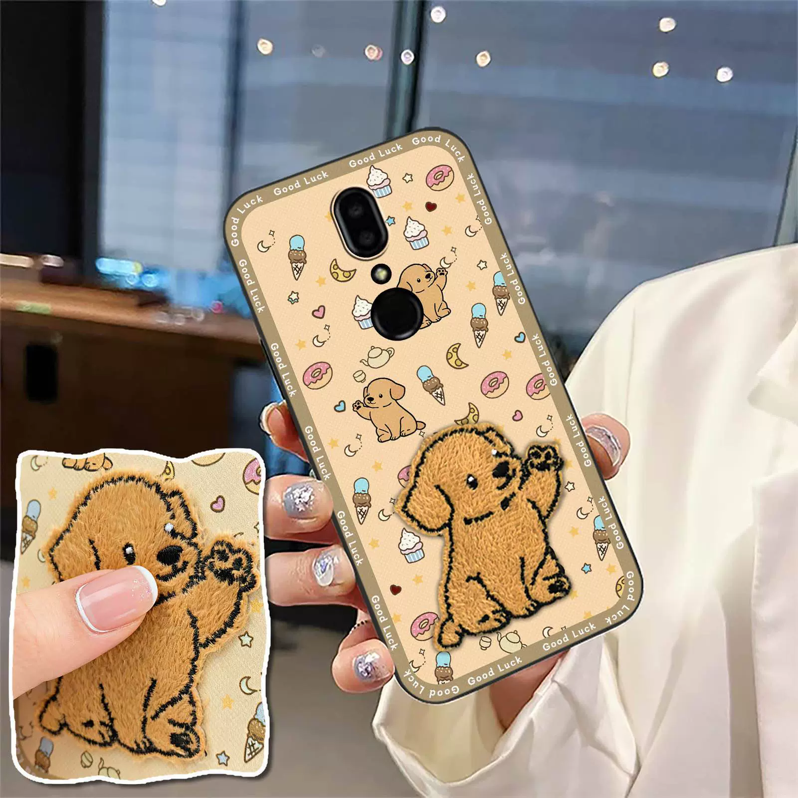 适用夏普手机壳硅胶刺绣布贴搞怪趣味纯色毛绒动漫全包边情侣3D