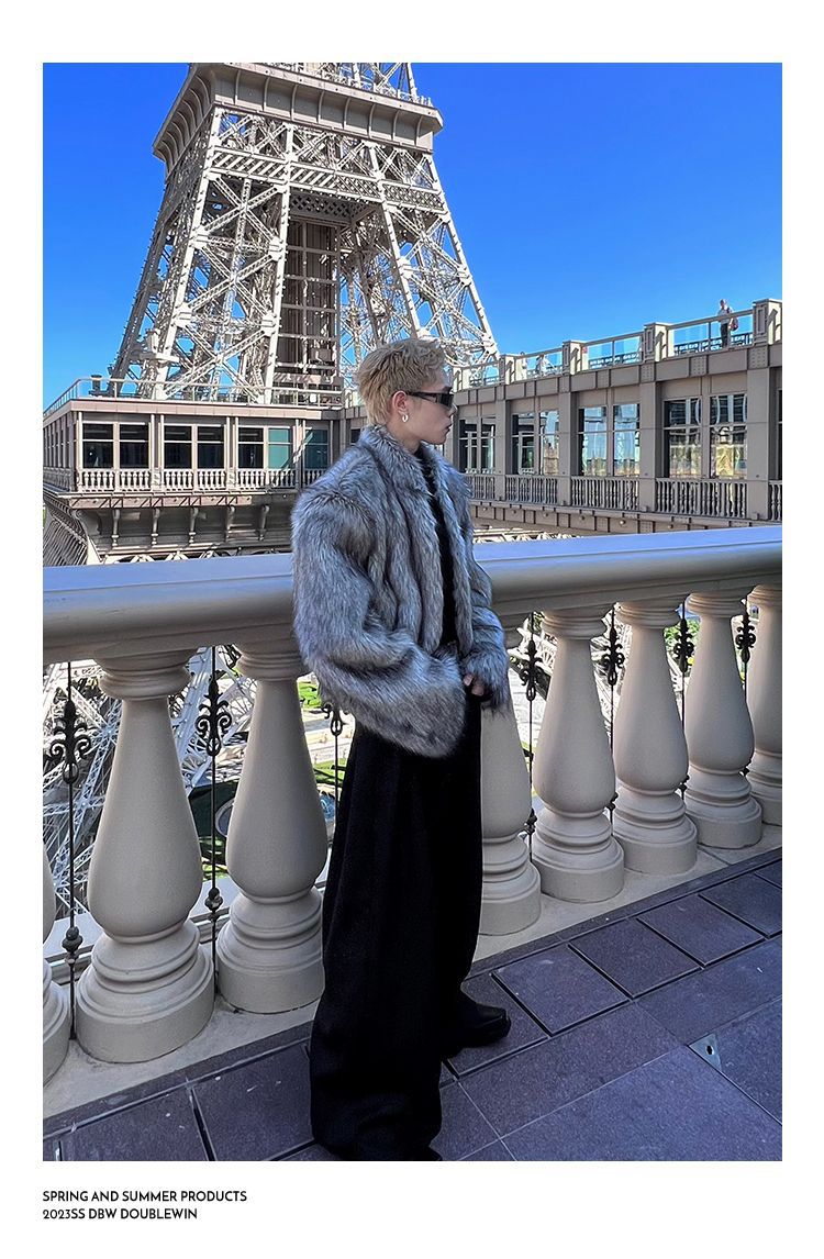 Men's Fur Jacket For Winter, Warm Casual Silver Coat For Men_voghion.com