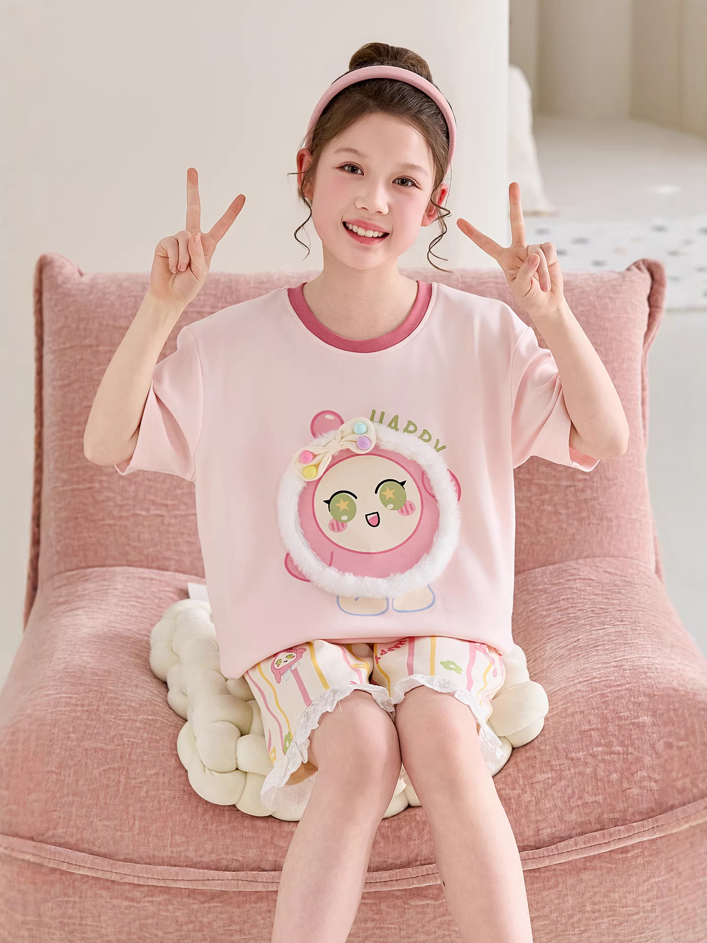 100% algodón niño pijama de verano niñas pantalones cortos de manga corta de dibujos animados ropa para el hogar niñas set nuevo