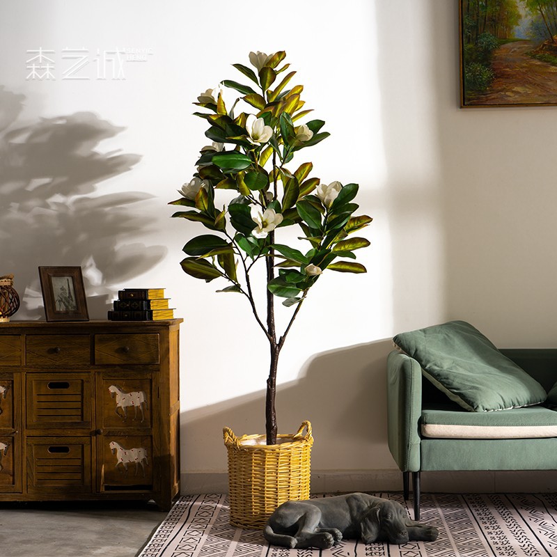 玉兰花假树塑料假花艺绿植盆栽植物室内客厅落地仿真花仿真盆景