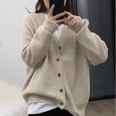 2025新款秋冬羊毛开衫女V领纯羊毛衫宽松显瘦外套时尚百搭针织毛