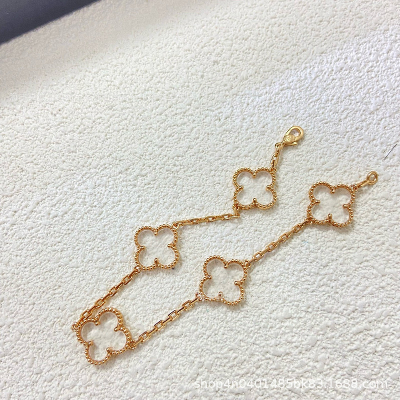 四叶草五花手链女18k高版本v金双面幸运草白贝母花朵不掉色手饰品|undefined