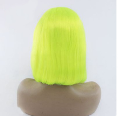 Europa y los Estados Unidos mate fibra química frente encaje cubierta verde fluorescente inclinado bobo pelo corto pelo ondulado peluca LW0040