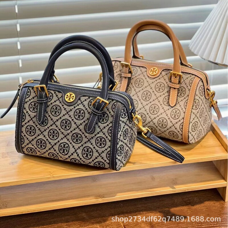Tb Women's Bag 2024 Boston Pillow Bag Classic Printed Handbag Crossbody Bag Versatile European and American Retro Style Zipper