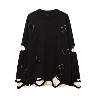 YL Men's Wear Autumn and Winter New Long Sleeve Sweater American Street Hole Hollow Loose Fashion Brand Men's and Women's Knitted Jacket