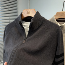 2025秋冬季100%绵羊毛开衫男半高领品牌毛衣外套中年休闲外搭潮