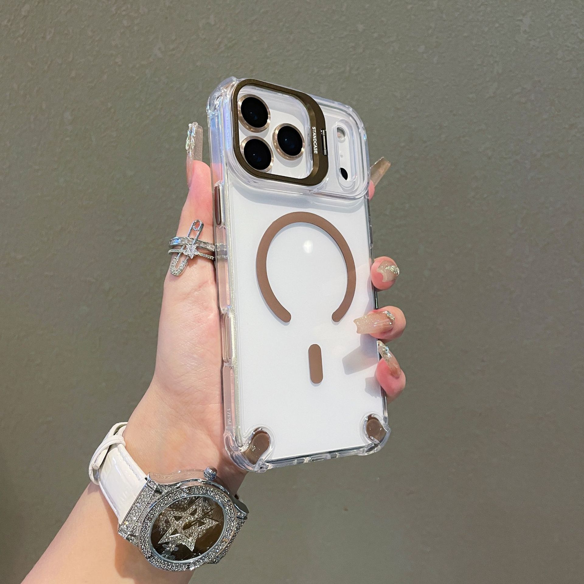 Nuevo soporte de lente para Apple 17 caso de succión magnética C boca transparente a prueba de caídas iPhone16 PRO caso