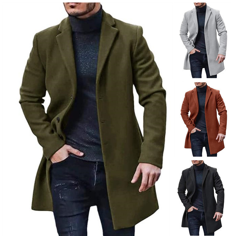 Cross-Border Men's coat 2022 new wish woolen coat European station Amazon windbreaker AliExpress multi-color multi-size