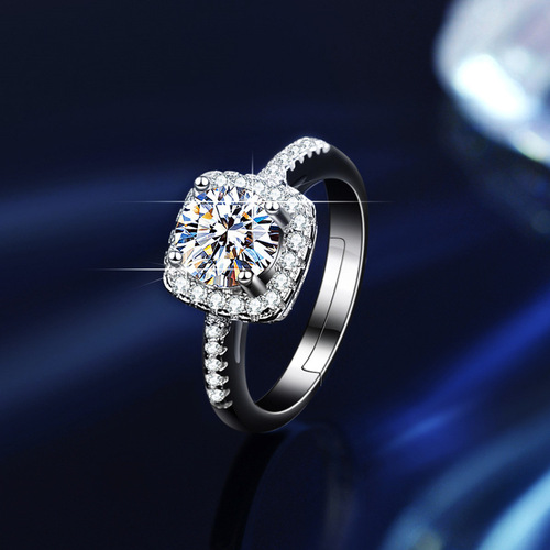 Hot selling 925 sterling silver ring moissanite one carat square package ring live broadcast with GRA certificate one code one certificate