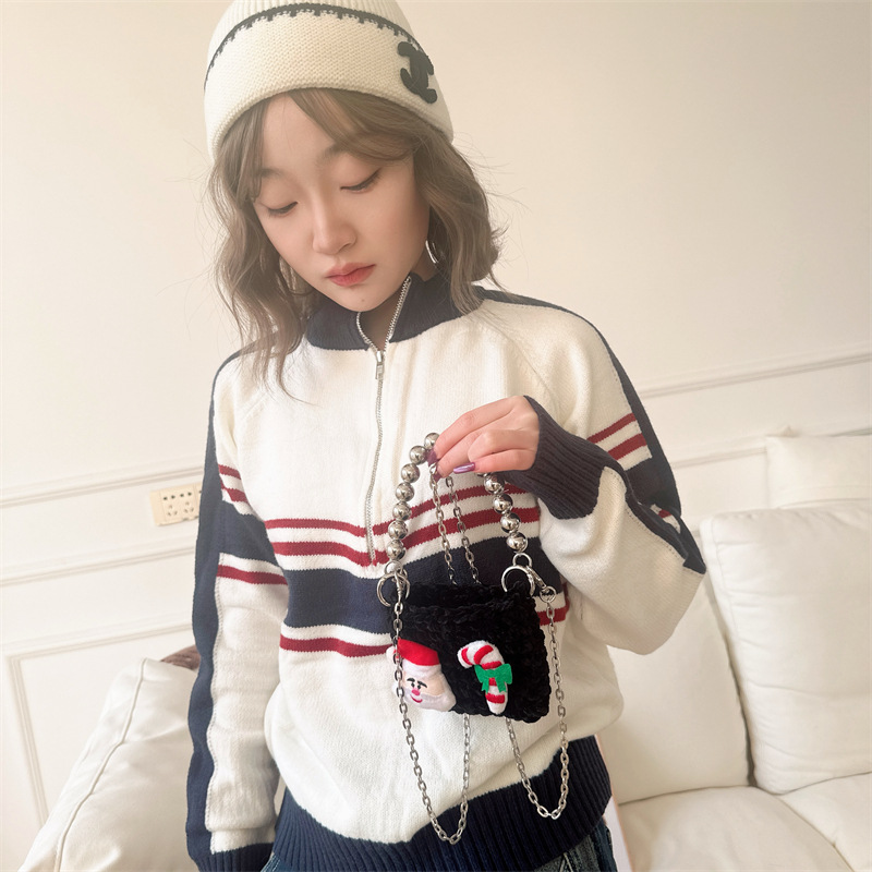 Bolsas de niños de comercio exterior cartoon lindas bolsas de mano con cuentas para niños y niñas otoño y invierno nuevas bolsas de acessorios para niñas de punto