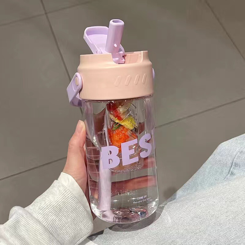 ハンドル付きティーバンクウォーターカップ、見栄えの良い漫画学生ダブルコンパートメントプラスチックウォーターカップ、大容量ドーパミンポータブルストローカップ|undefined