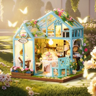 Quyiya DIY Cabin Flower Dreamland Wooden Handmade Model Assembled Art House Toy Birthday Gift for Girls
