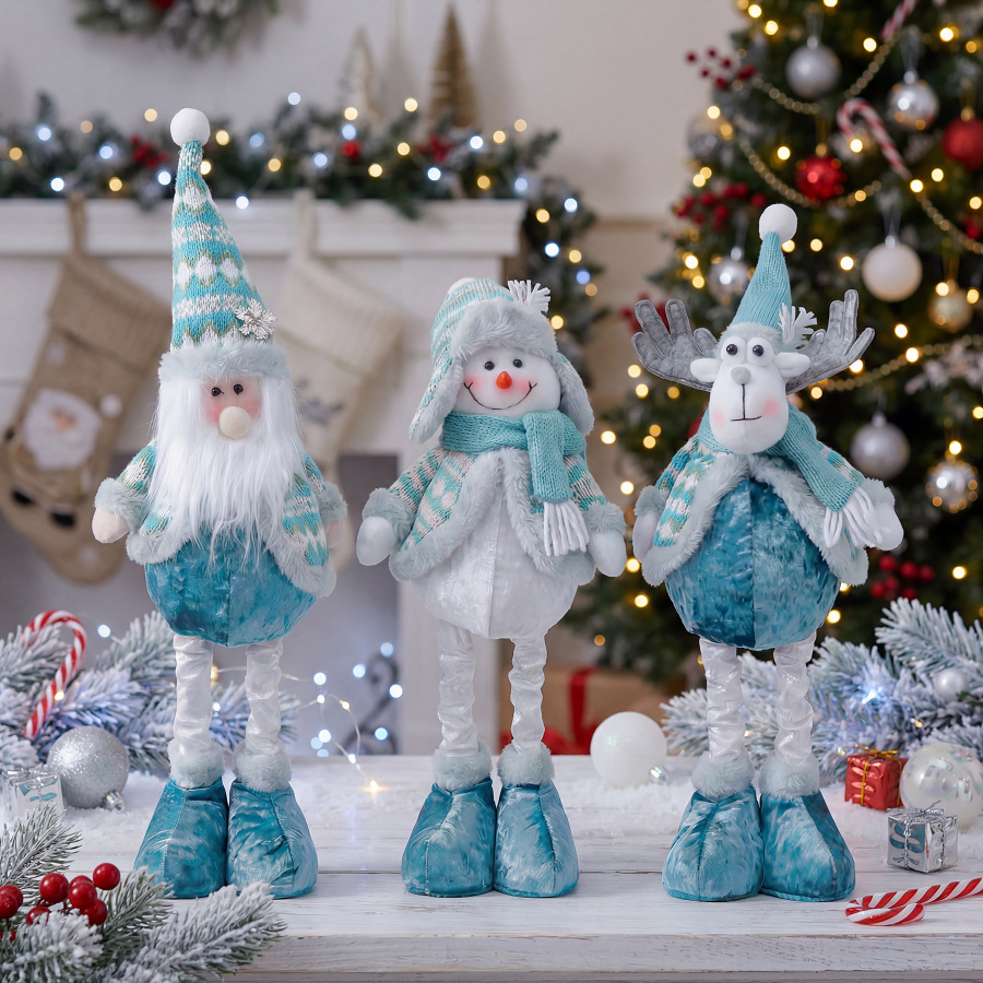 Navidad retráctil peluche ropa de punto Papá Noel muñeco de nieve reno Navidad muñeca creativa