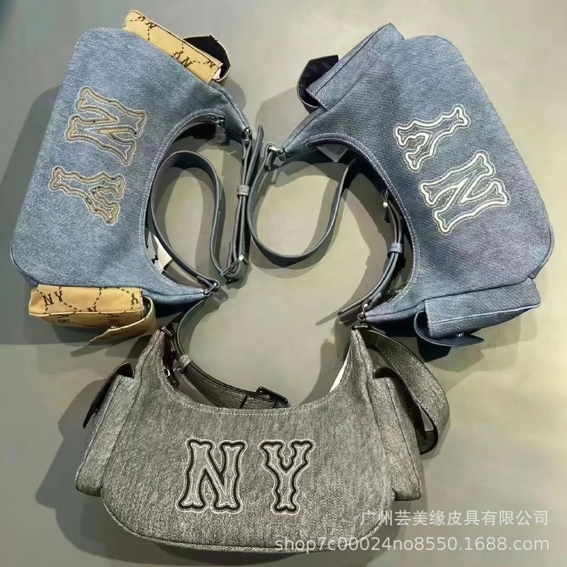 新款韩国mlb腋下包复古仿牛仔MY可调节机车包时尚手提单肩斜挎包|undefined